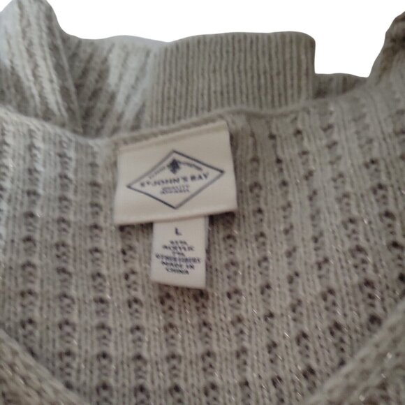 ST JOHN'S BAY Womens Beige Cable Knit V-Neck Sweater Size L lightweight‎ c - Picture 6 of 6
